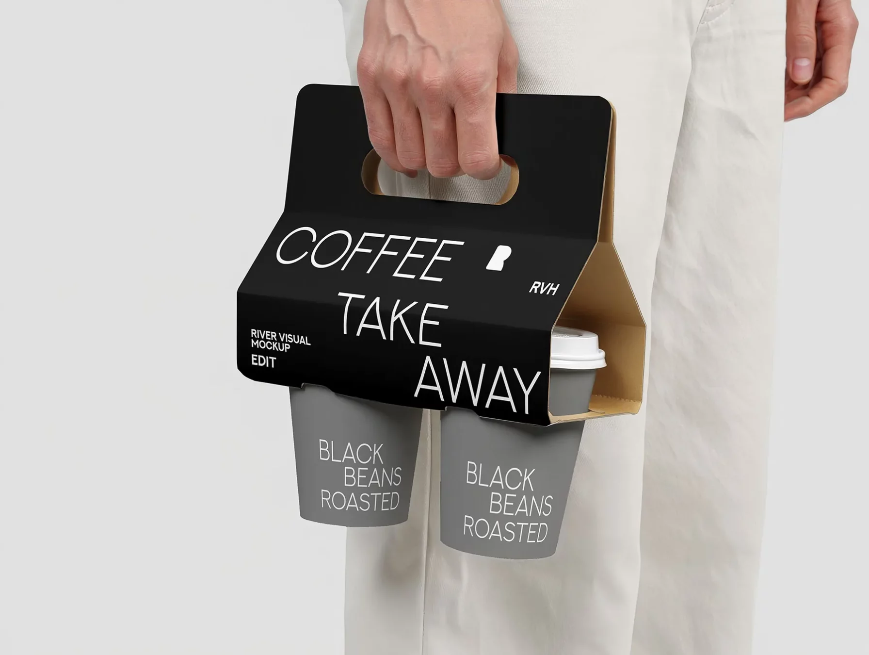Paper Coffee Cups with Carrier Mockup