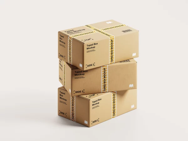 Packaging Taped Box Mockup (5 PSD Scenes)
