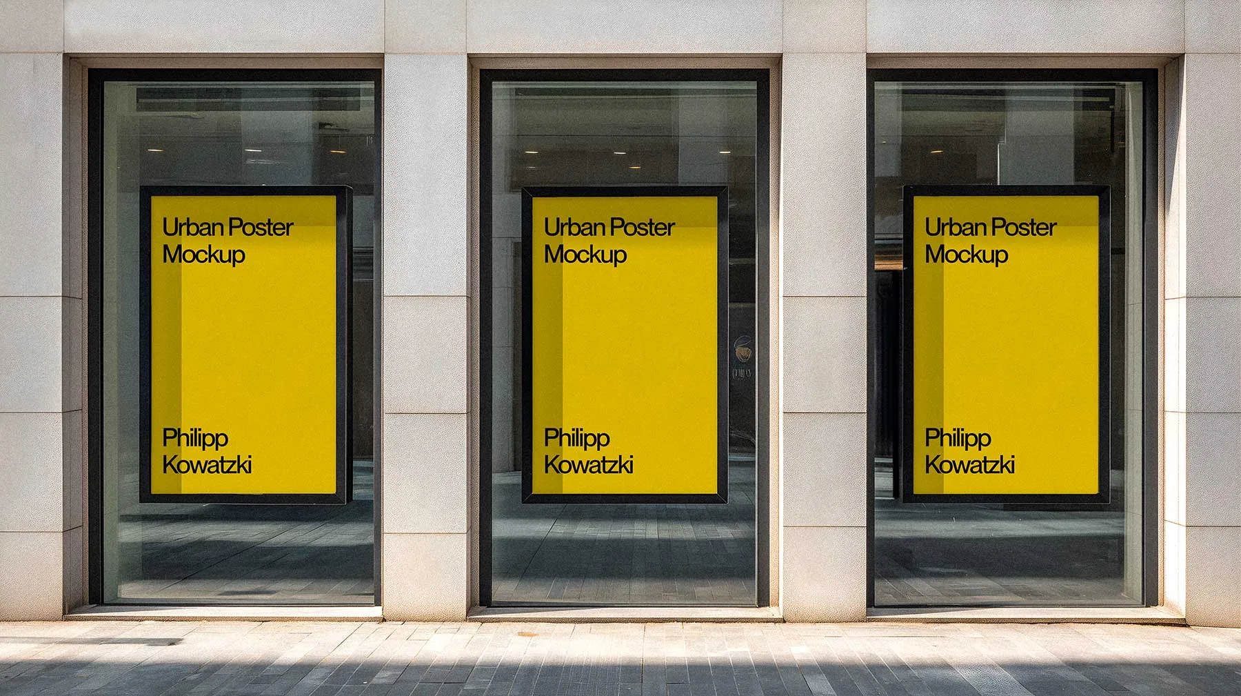 Storefront Facade with Three Urban Posters Mockup