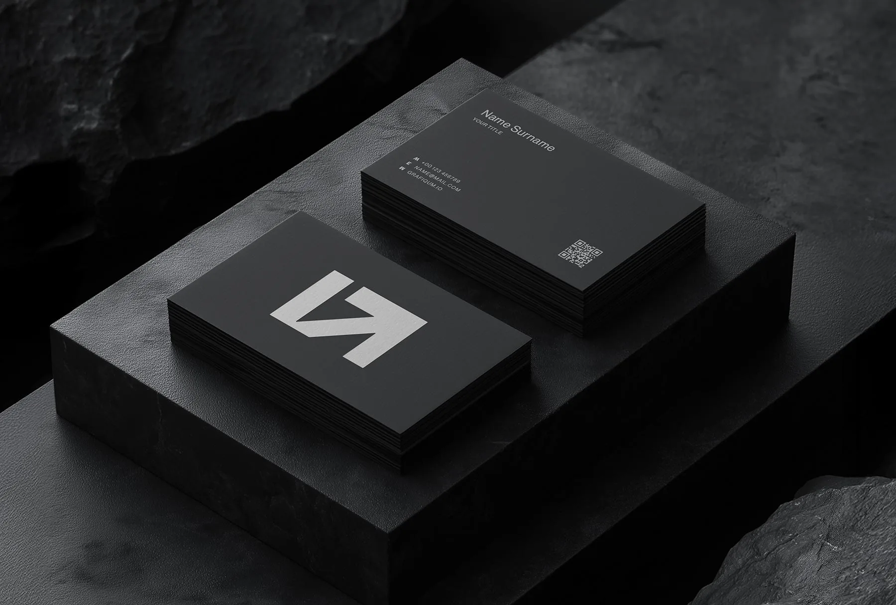 Business Card Mockup (Dark Isometric Scene)