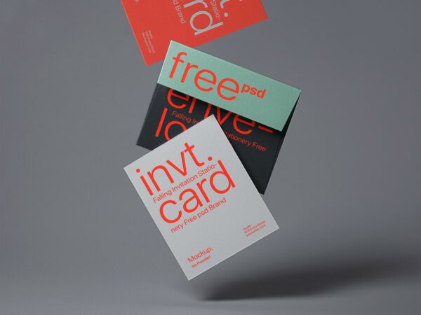 Gravity Envelope & Invitation Card Mockup (Minimalist Scene)