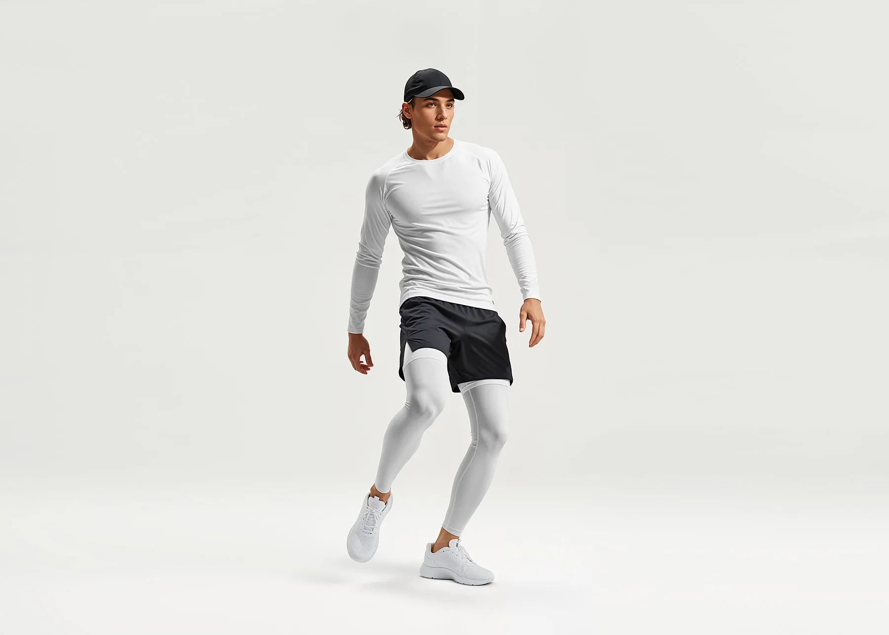 Running Set Mockup (Long-Sleeve Shirt, Shorts & Tights)