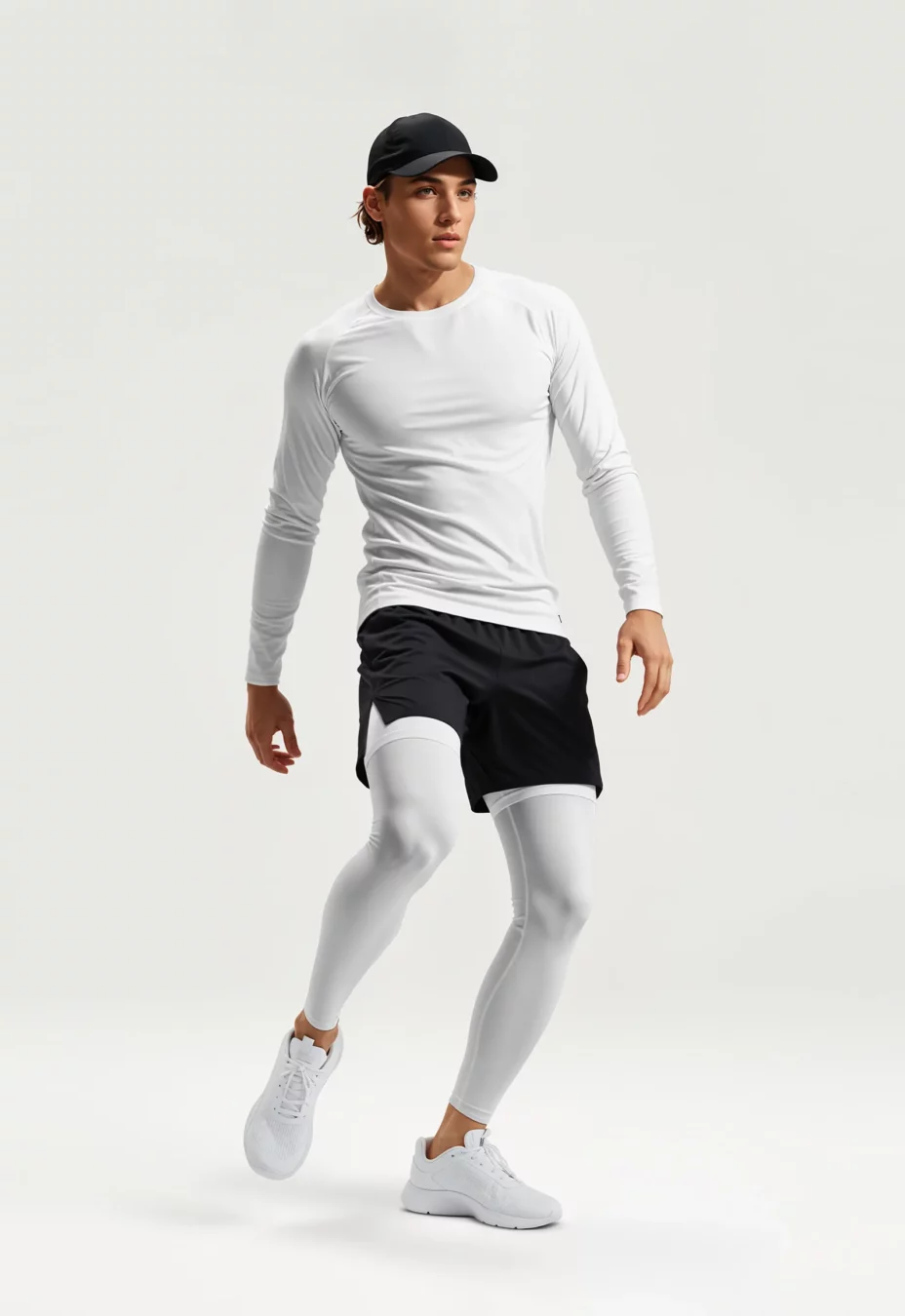 Running Set Mockup (Long-Sleeve Shirt, Shorts & Tights)