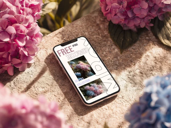 iPhone Mockup among Flowers