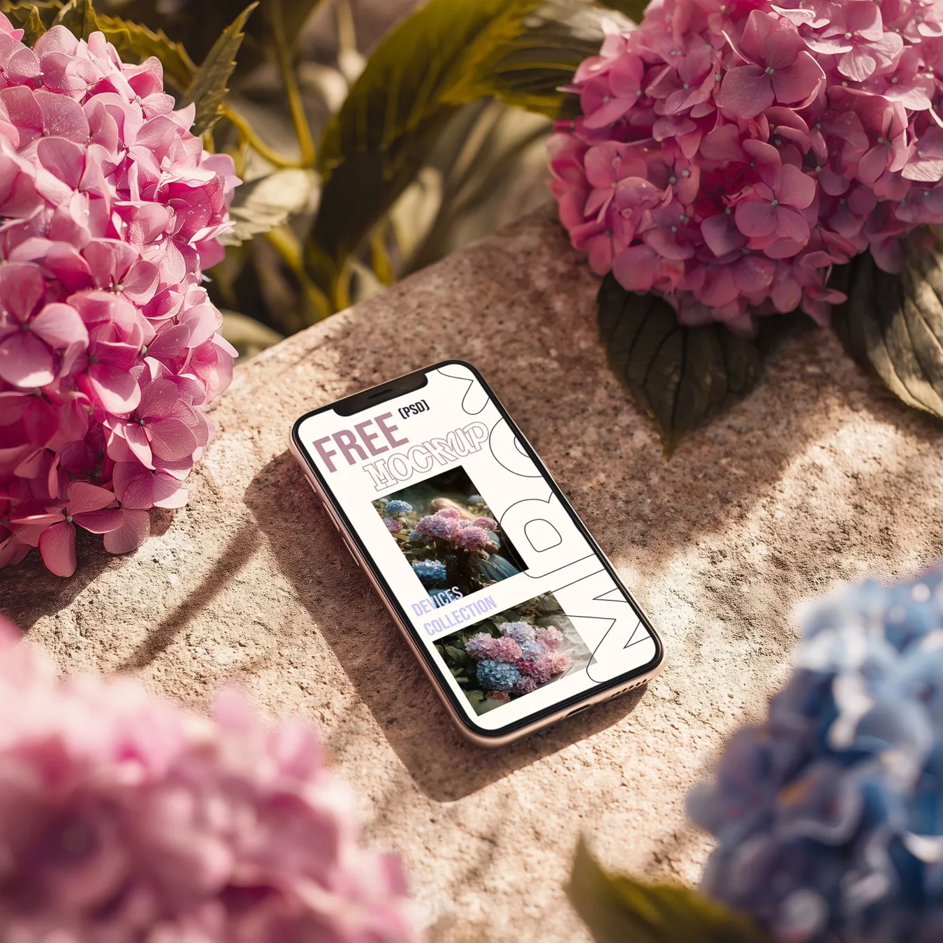 iPhone Mockup among Flowers
