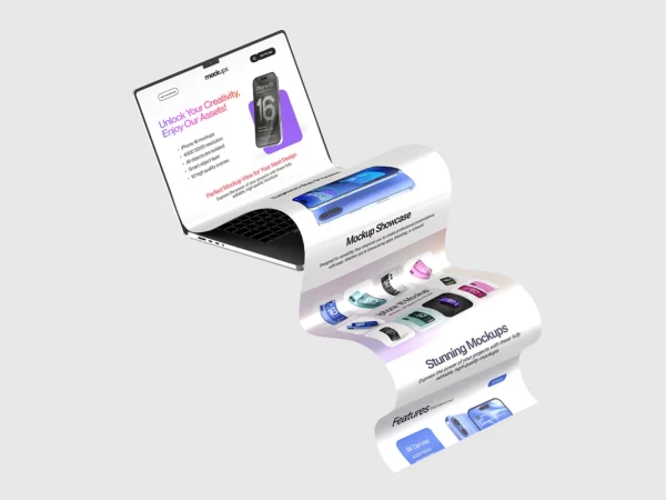 Laptop Landing Page Website Mockup Set (Long Scroll)