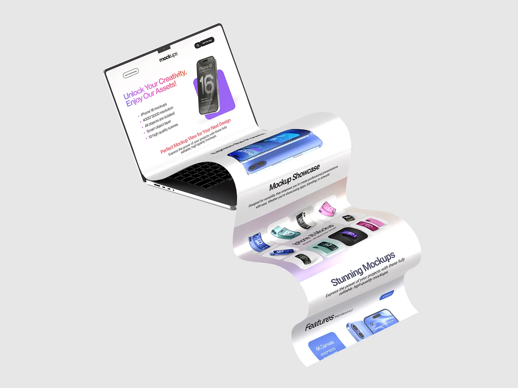Laptop Landing Page Website Mockup Set (Long Scroll)