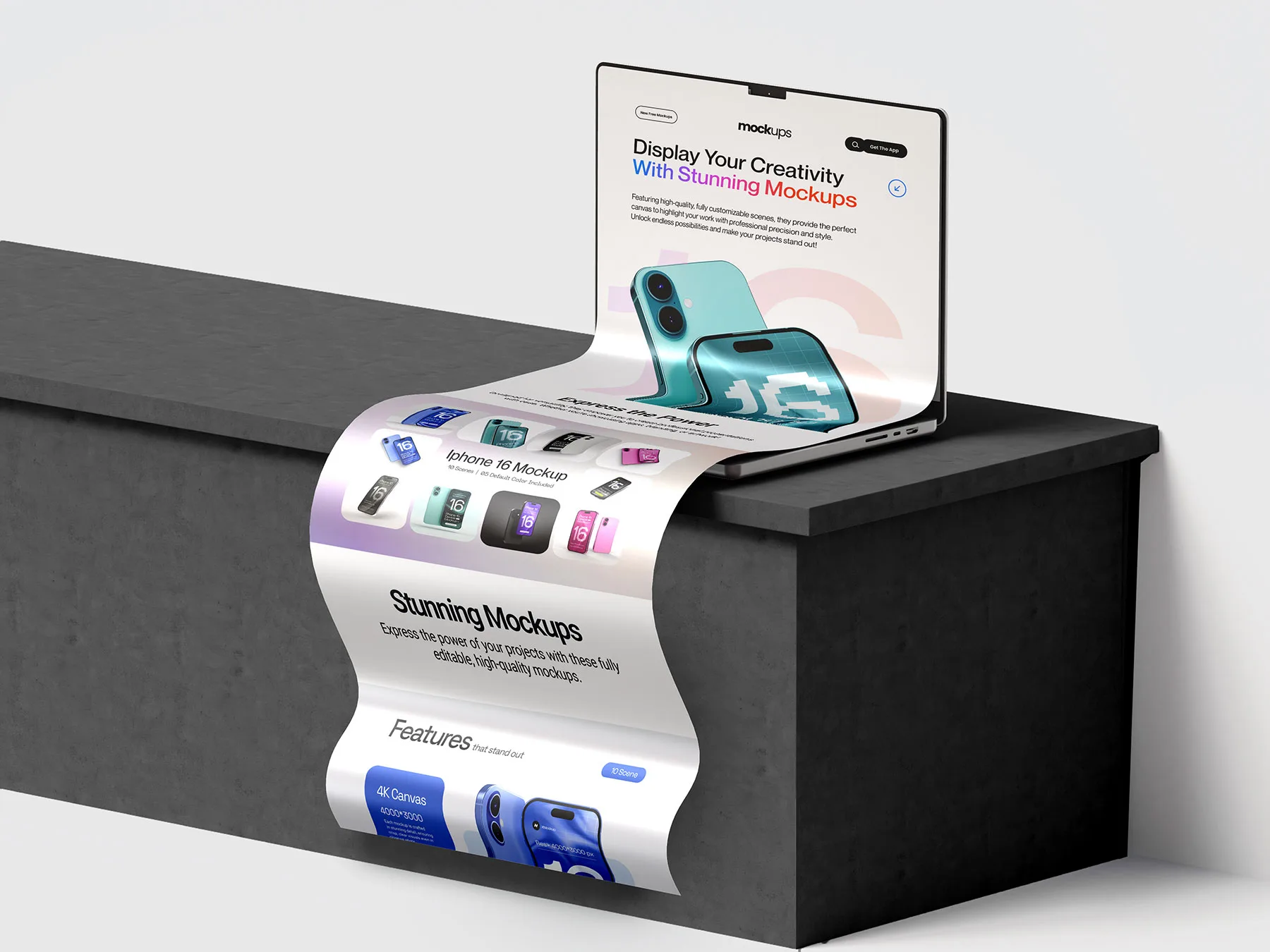 Laptop Landing Page Website Mockup Set (Long Scroll)