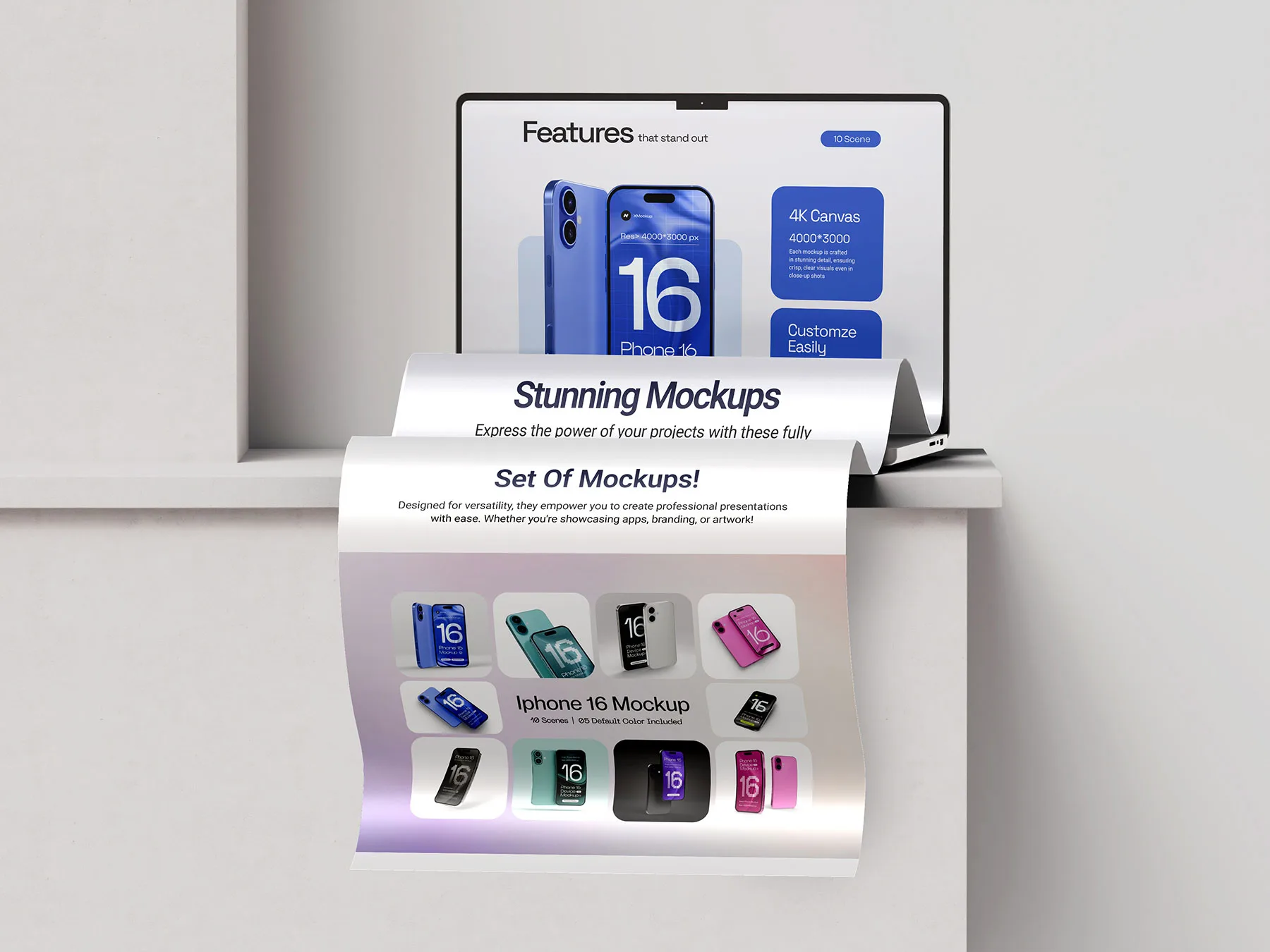 Laptop Landing Page Website Mockup Set (Long Scroll)