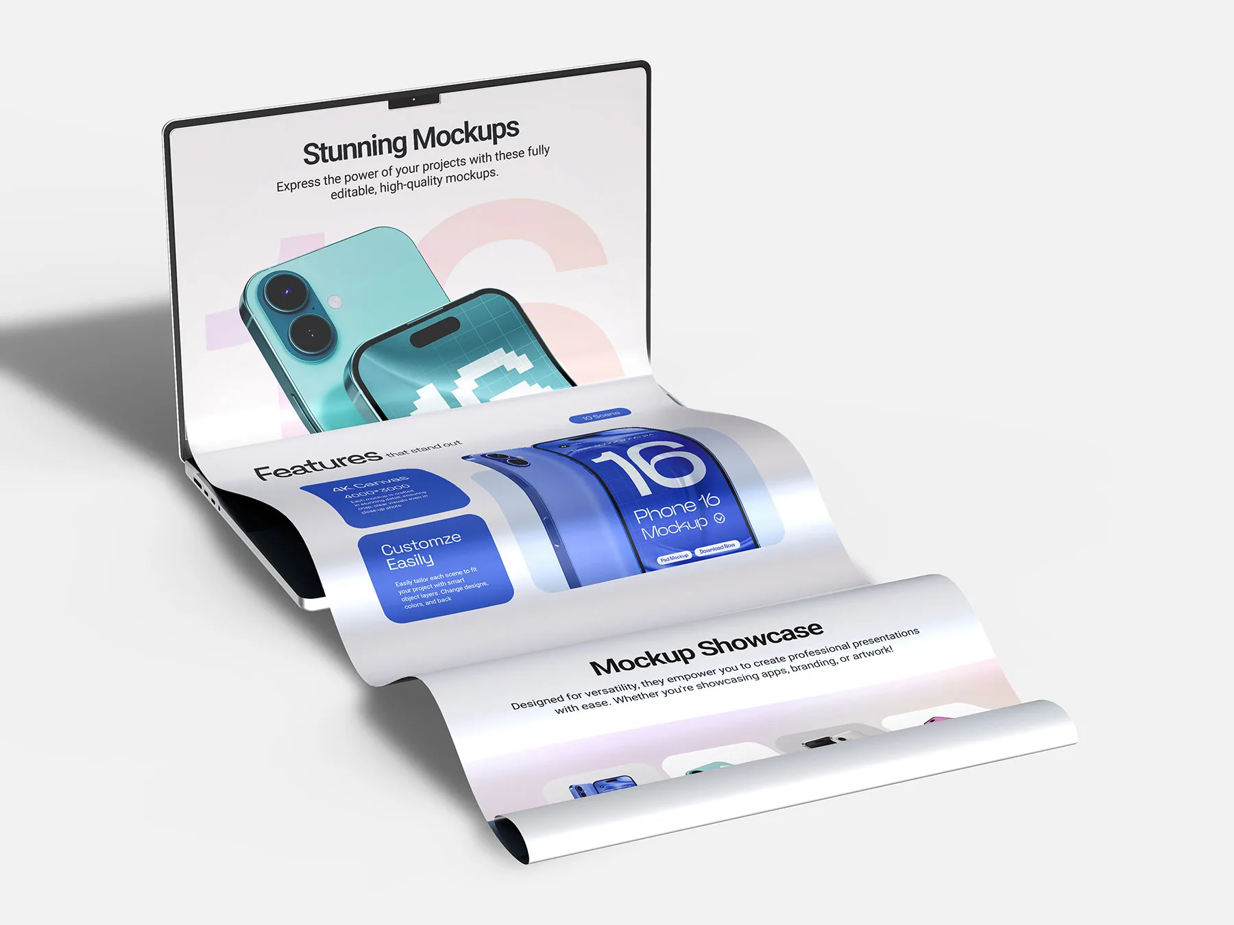 Laptop Landing Page Website Mockup Set (Long Scroll)