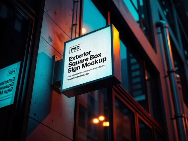 Outdoor Square Lightbox Sign Mockup