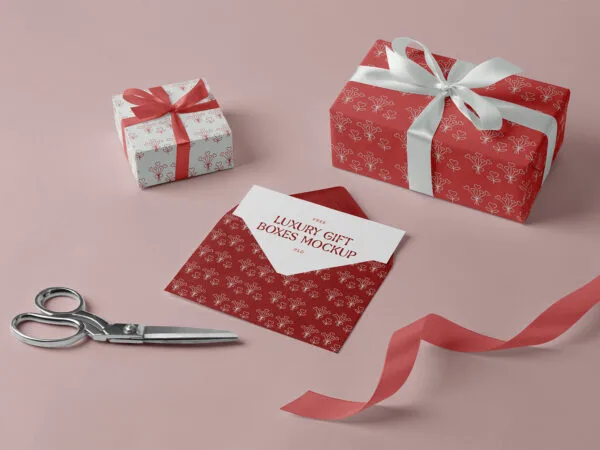Gift Box & Envelope with Letter Mockup