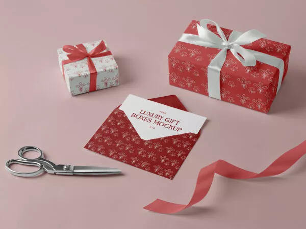 Gift Box & Envelope with Letter Mockup