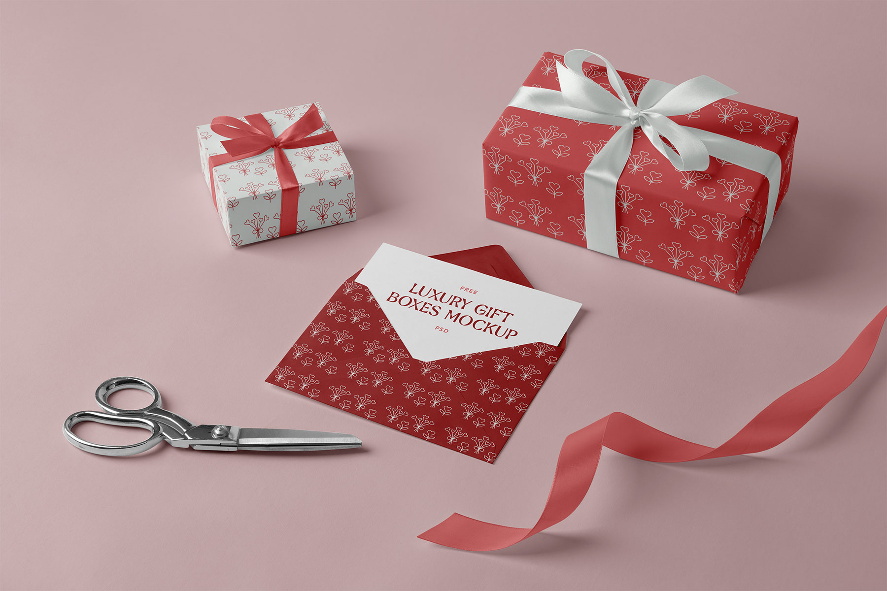Gift Box & Envelope with Letter Mockup