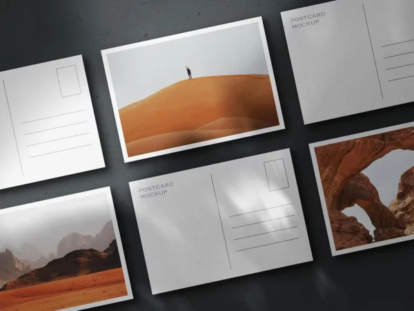 Horizontal Postcard Mockup (Tiled Scene with Front & Back Views)