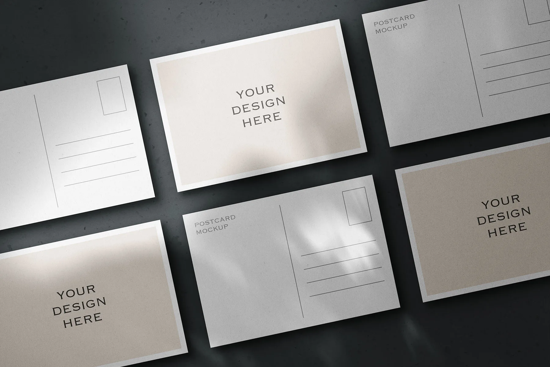 Horizontal Postcard Mockup (Tiled Scene with Front & Back Views)