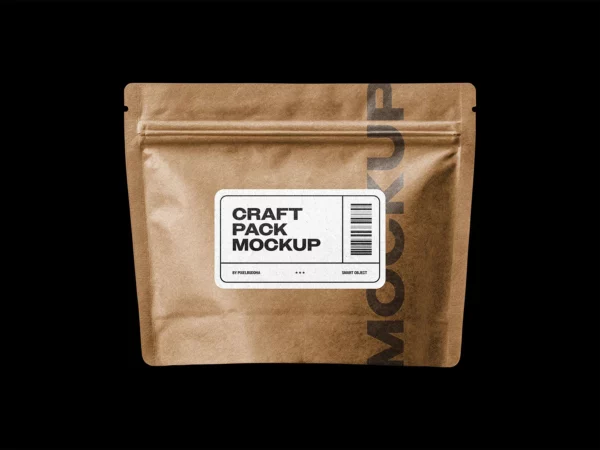 Kraft Paper Pouch Mockup (Zip Packaging Bag)