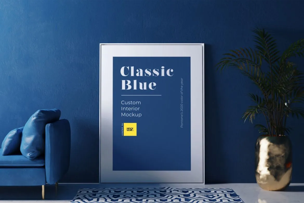 Poster Frame Mockup in the Classic Blue Interior