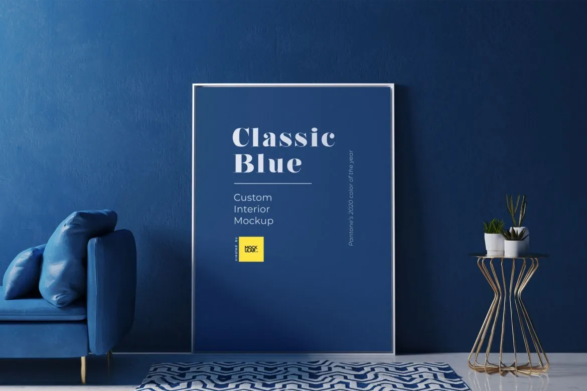 Poster Frame Mockup in the Classic Blue Interior