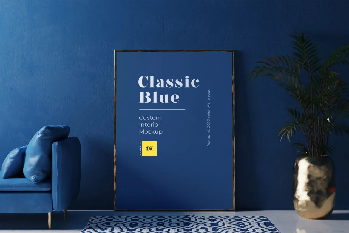 Poster Frame Mockup in the Classic Blue Interior