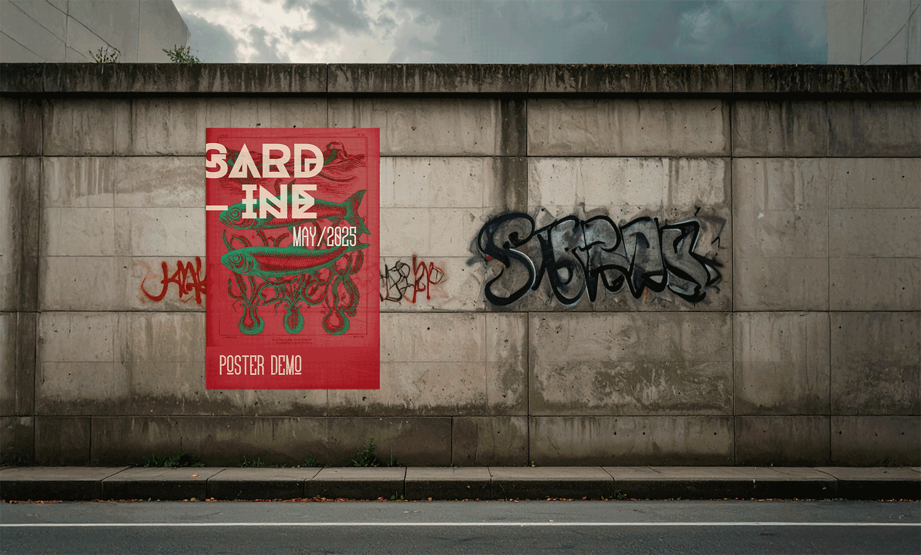 Urban Poster Mockup (Concrete Wall)