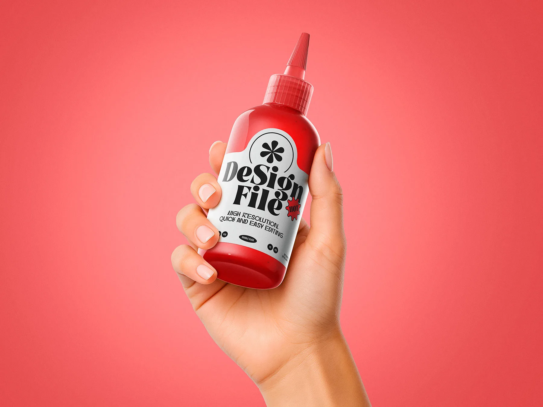 Hand Holding Sauce Bottle Mockup