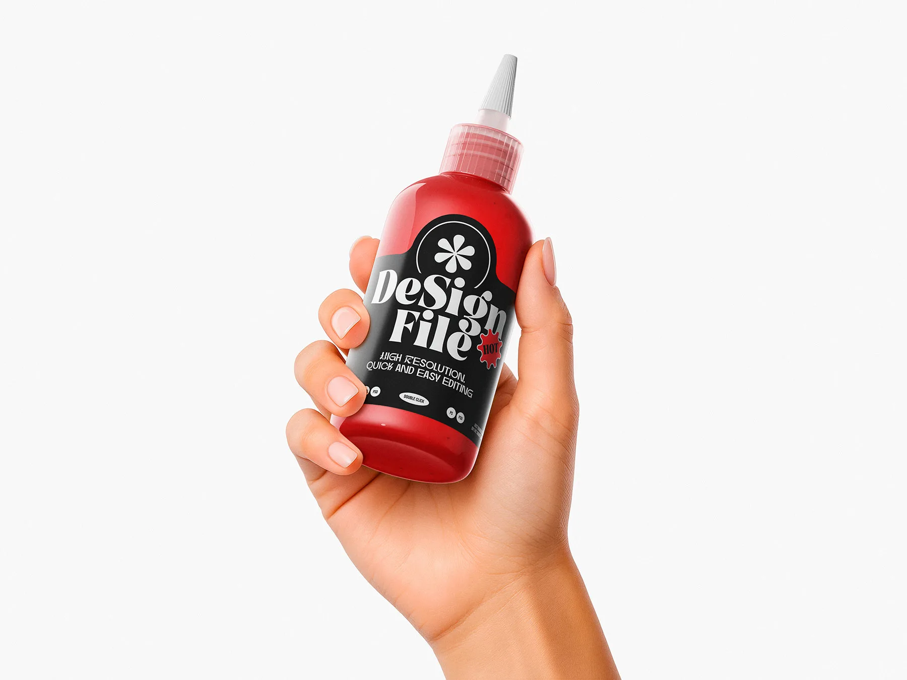 Hand Holding Sauce Bottle Mockup