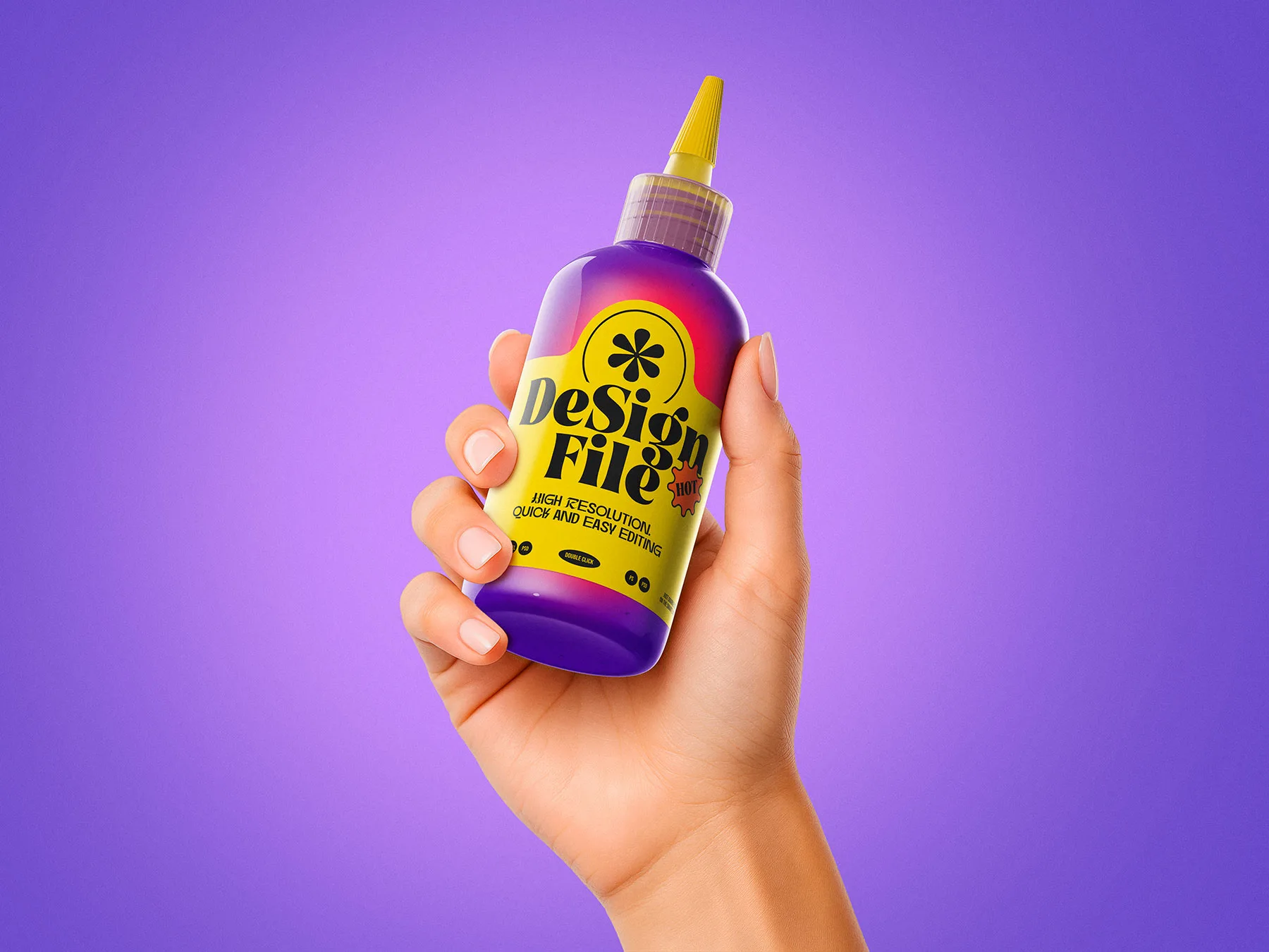 Hand Holding Sauce Bottle Mockup