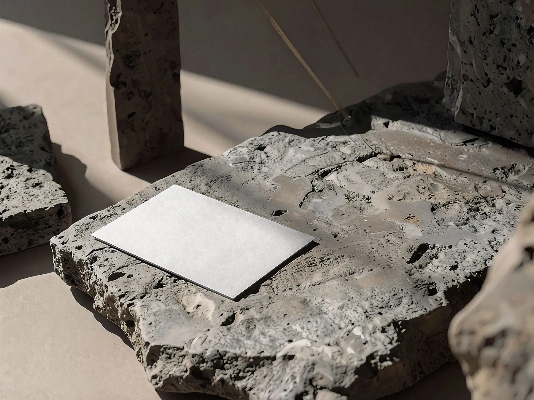 Single Paper Card Mockup on Textured Stone Slab