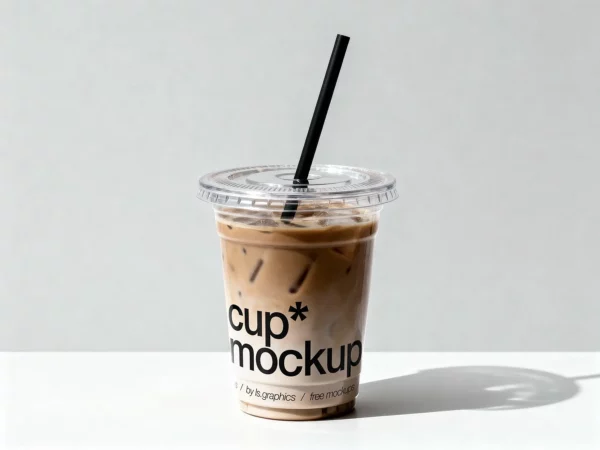 Clear Plastic Cup Mockup with Iced Coffee