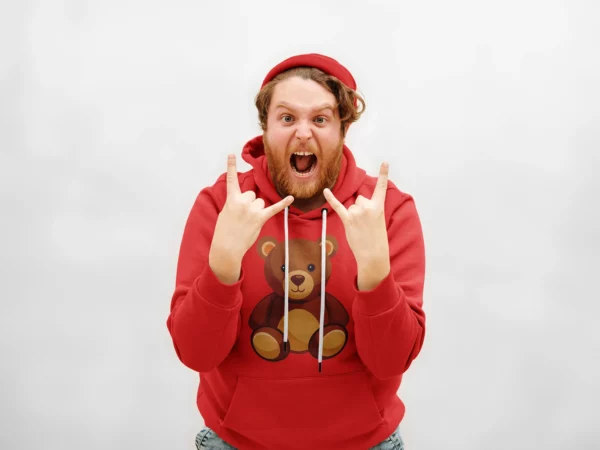 Emotional Man Wearing Hoodie Mockup