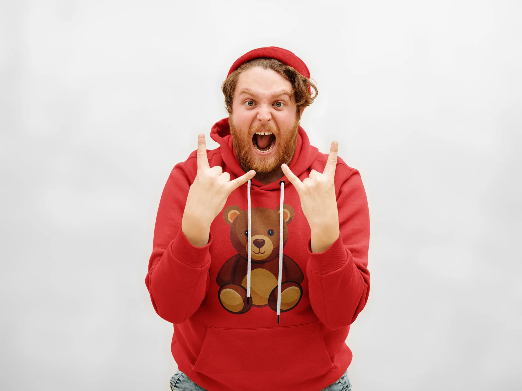 Emotional Man Wearing Hoodie Mockup