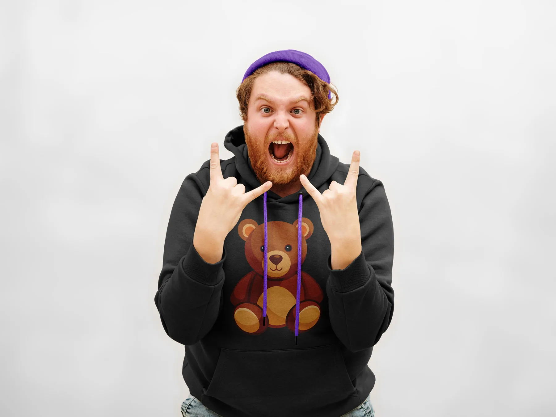 Emotional Man Wearing Hoodie Mockup