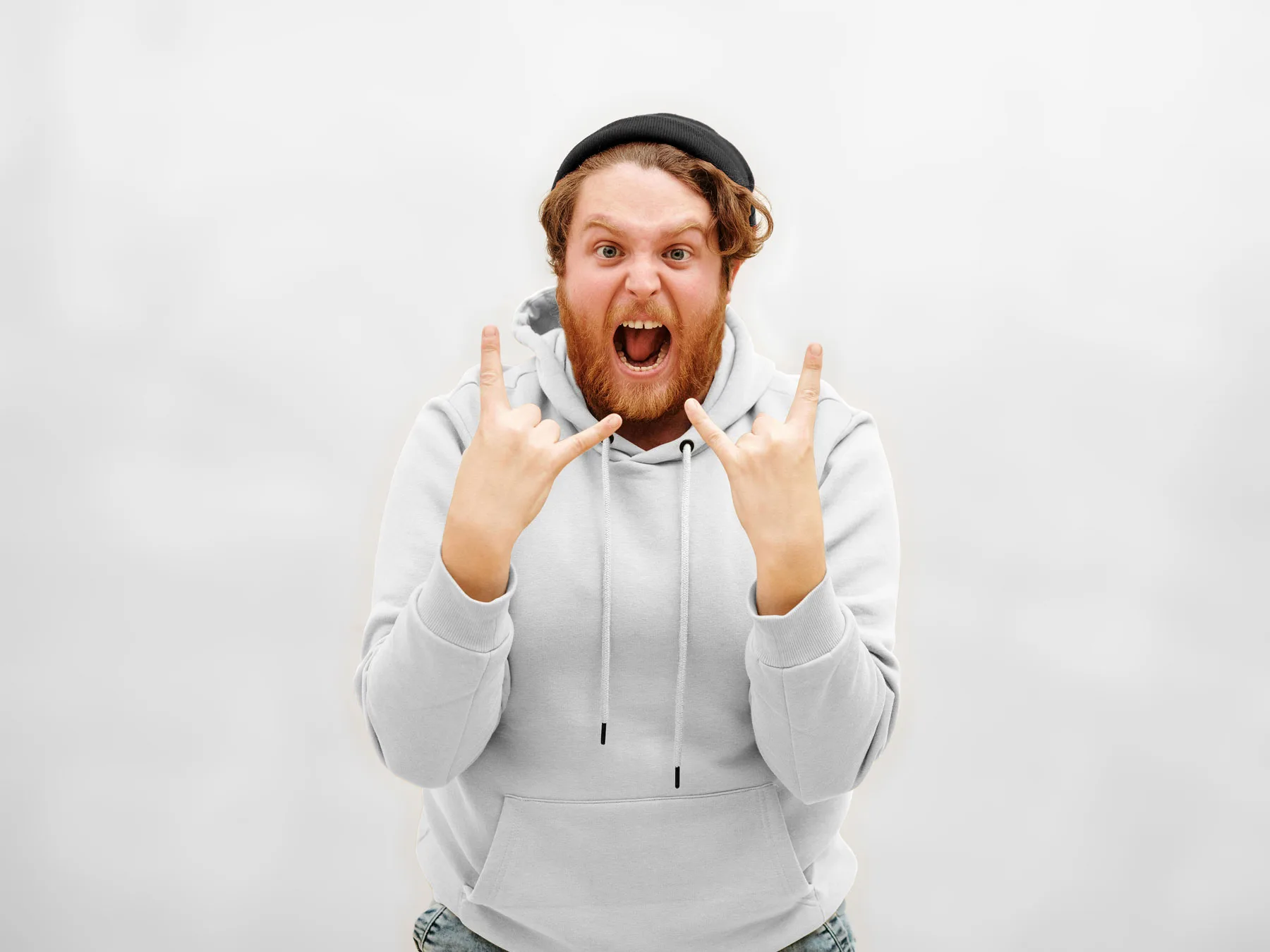 Emotional Man Wearing Hoodie Mockup