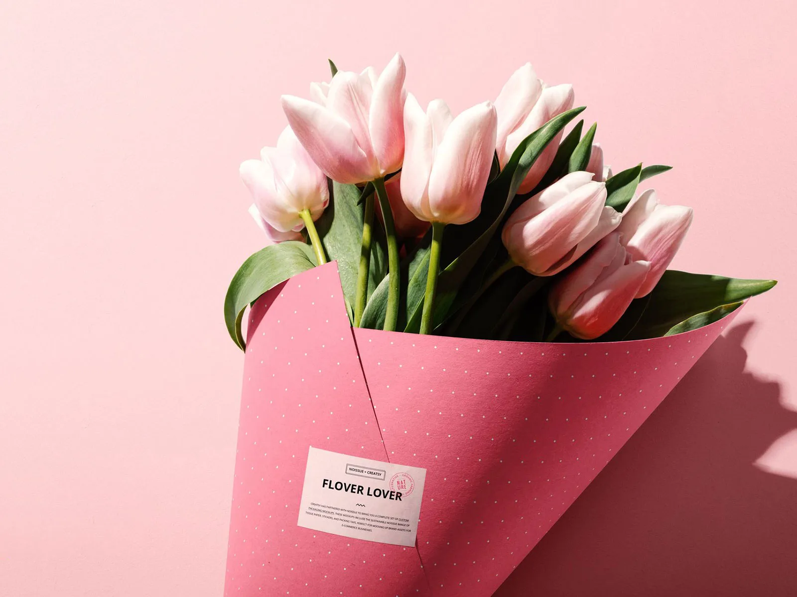 Flower Cone Packaging Mockup (PSD) with Tulips