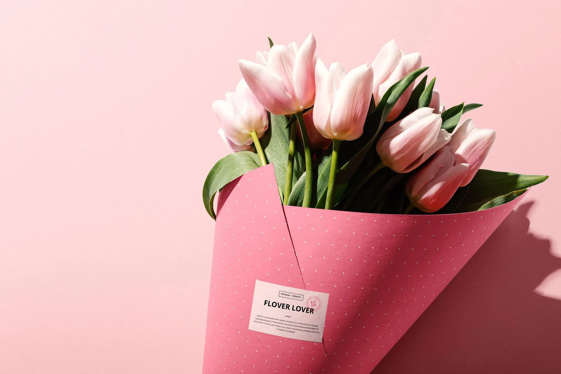 Flower Cone Packaging Mockup (PSD) with Tulips