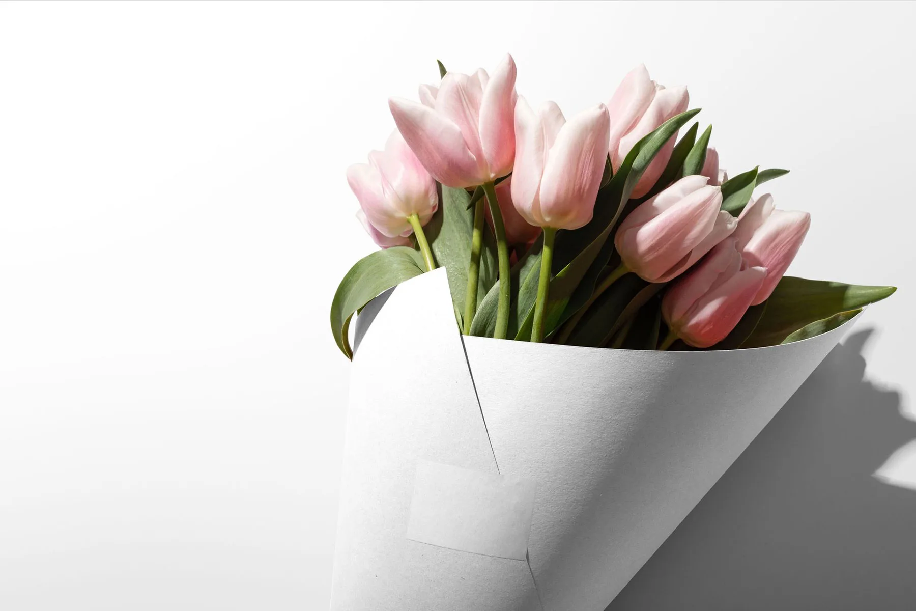 Flower Cone Packaging Mockup (PSD) with Tulips