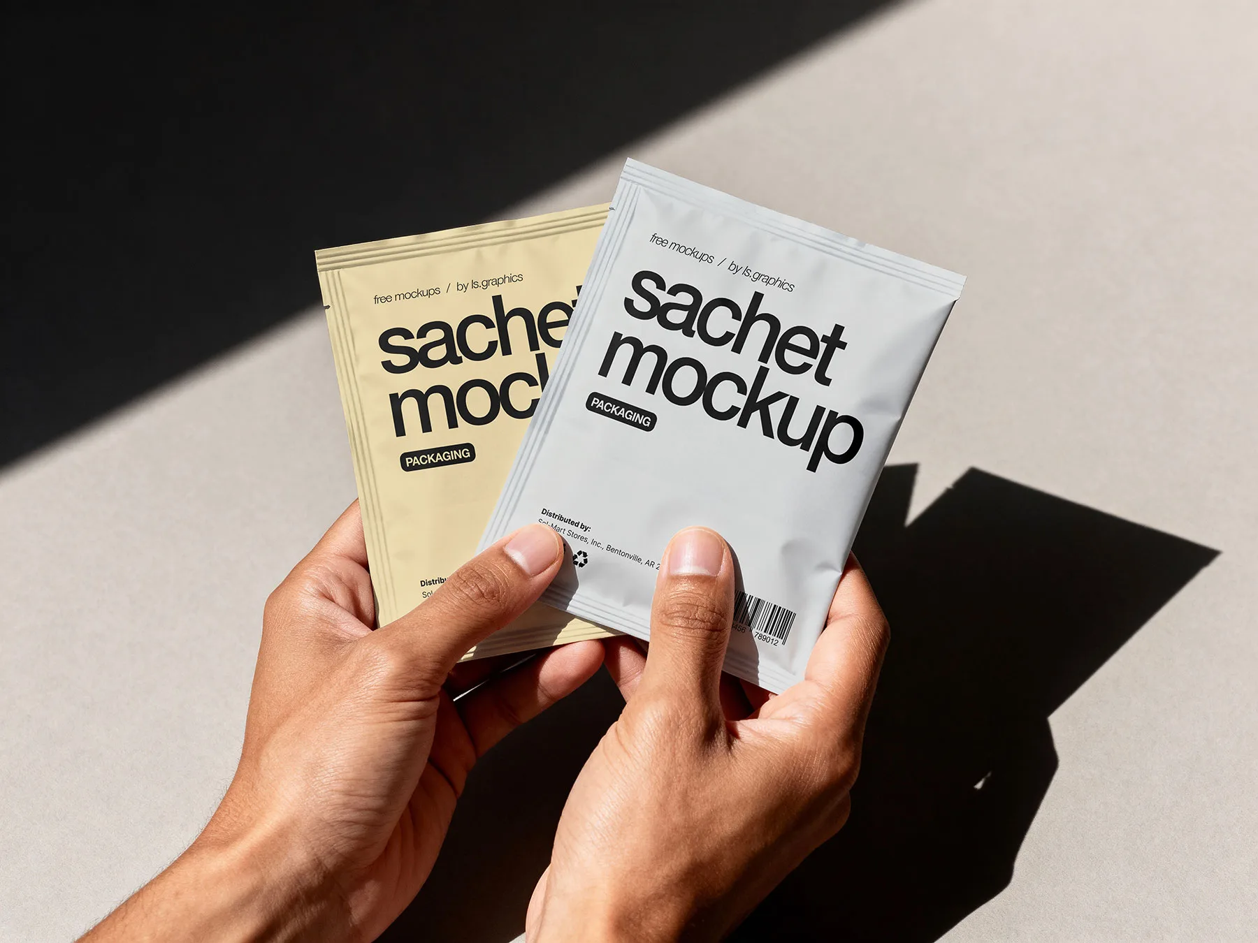 Hands Holding Sachet Packaging Mockup