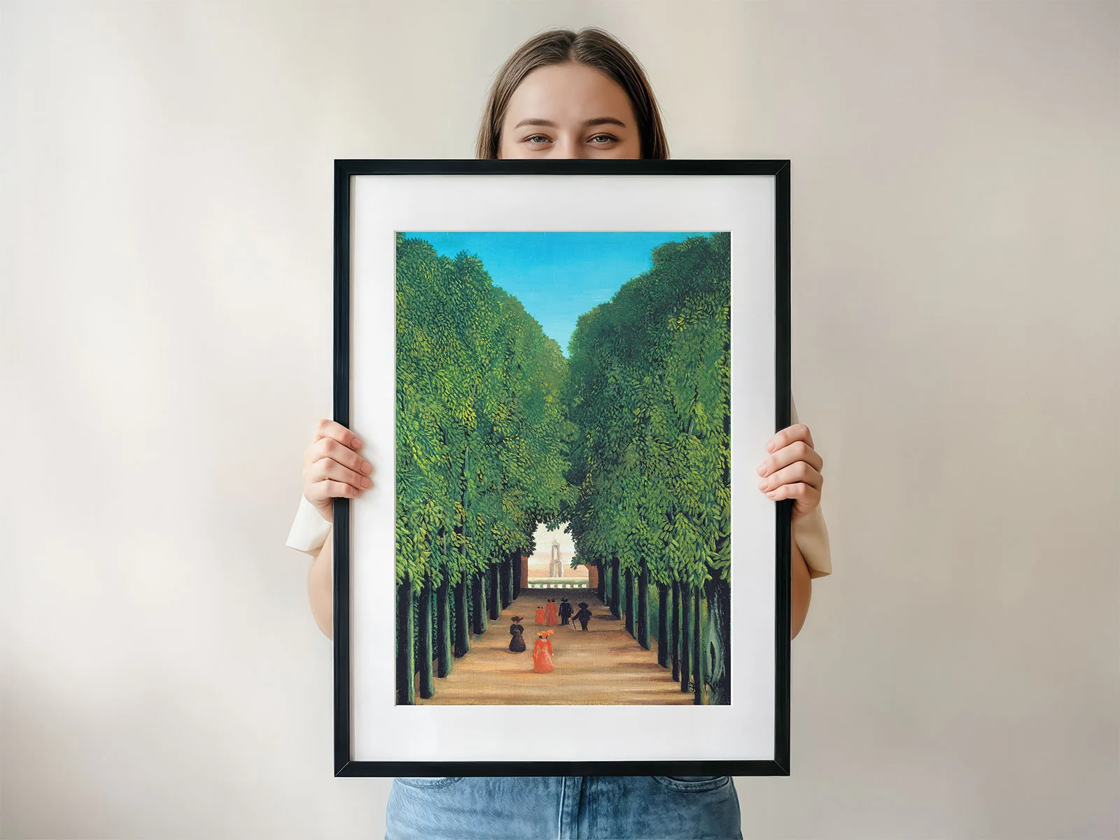 Mockup of a Woman Holding Vertical Poster Frame
