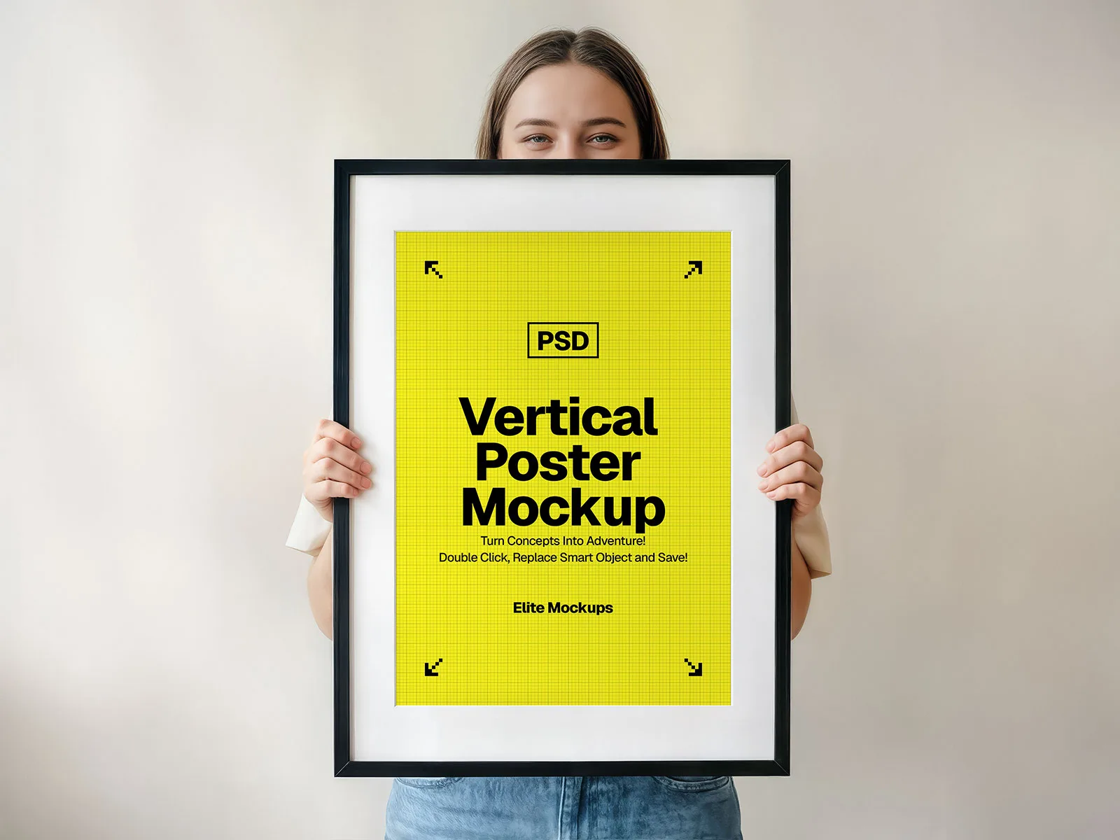 Mockup of a Woman Holding Vertical Poster Frame