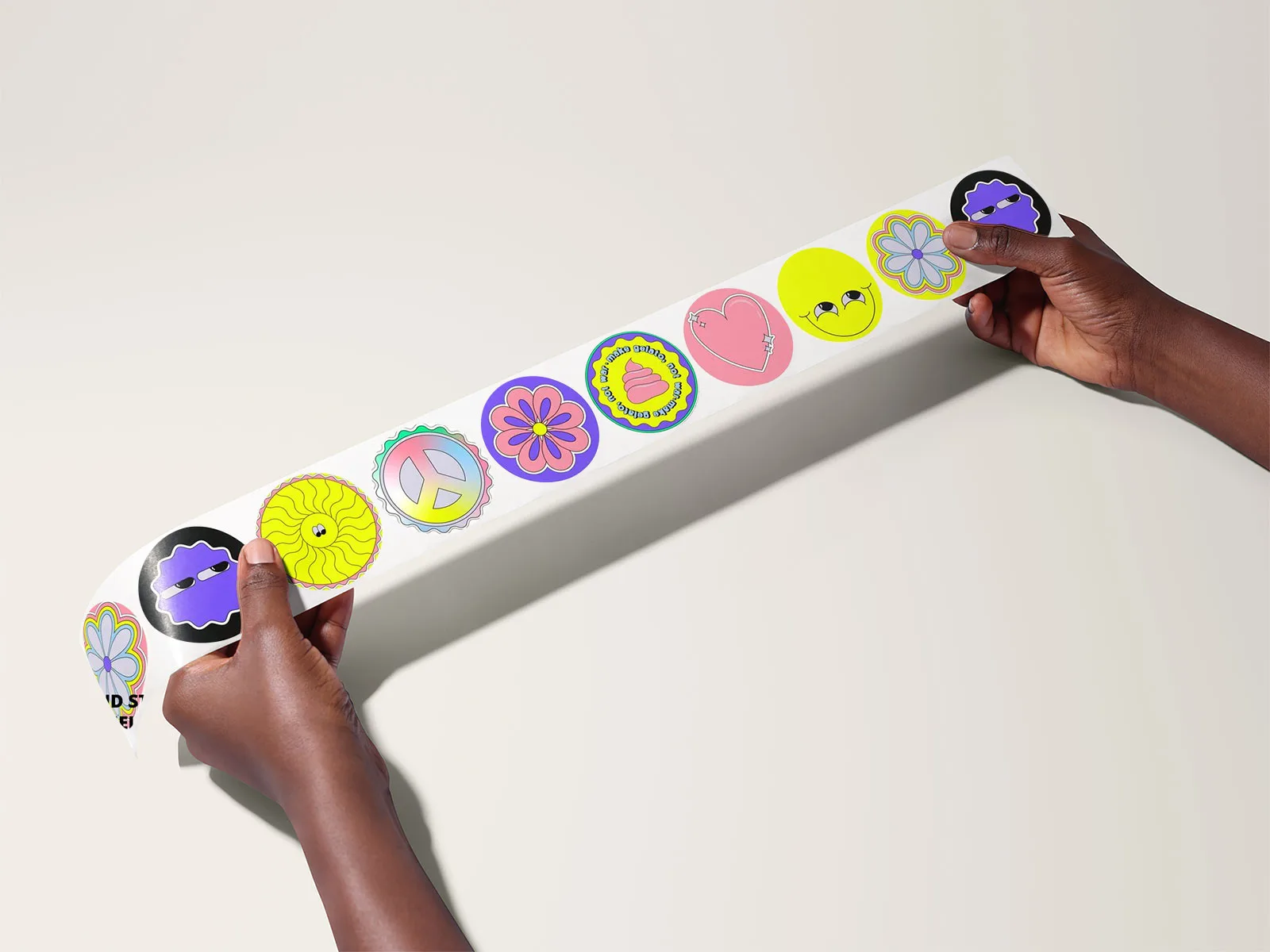 Round Sticker Tape Mockup in Hands