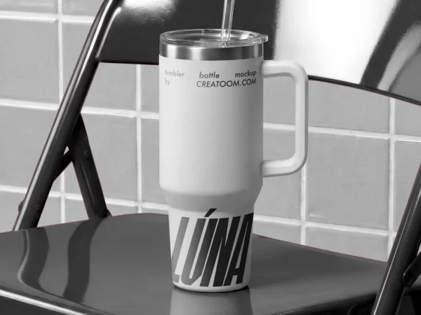 Tumbler Bottle Mockup on a Metal Chair