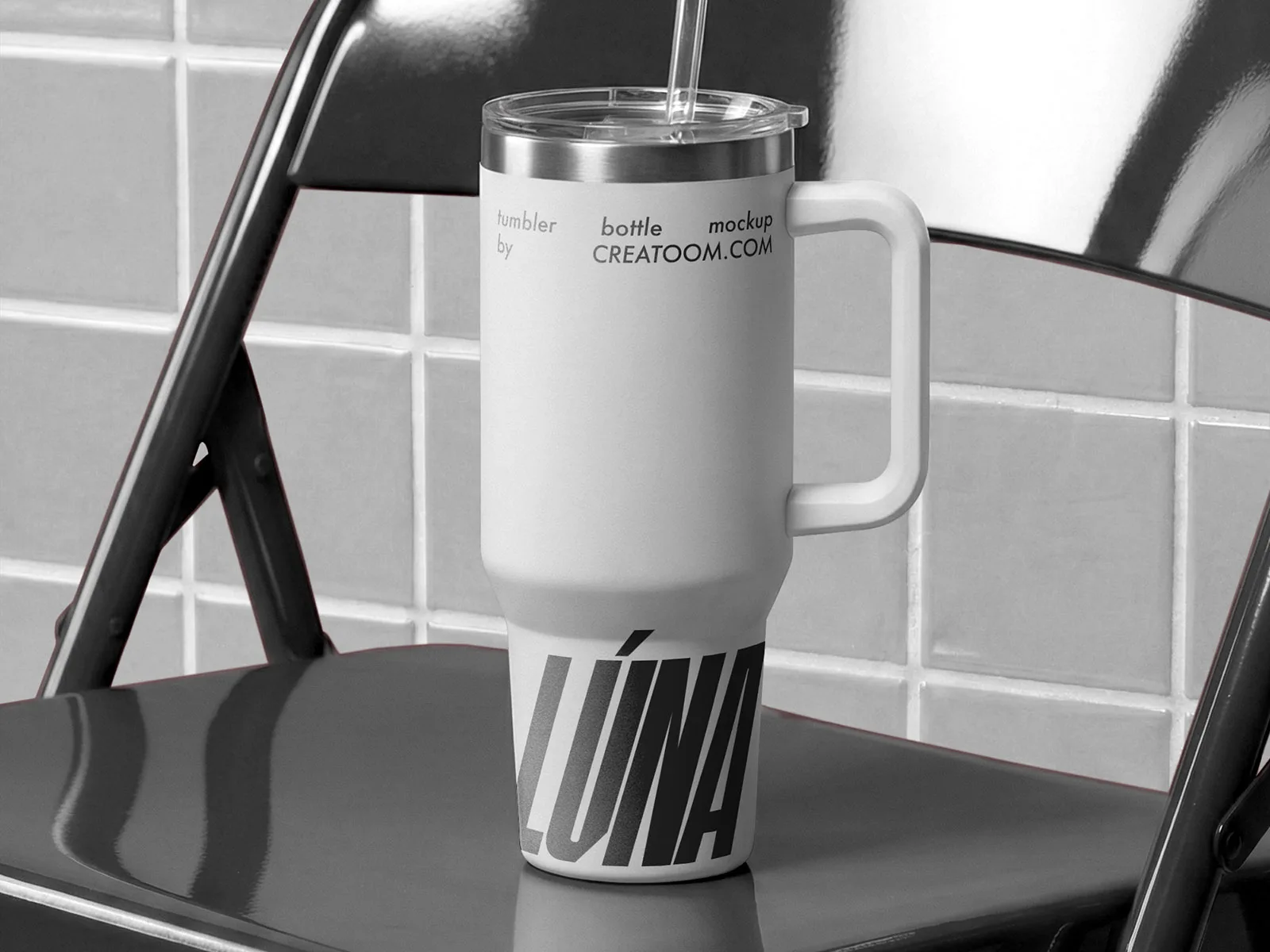 Tumbler Bottle Mockup on a Metal Chair