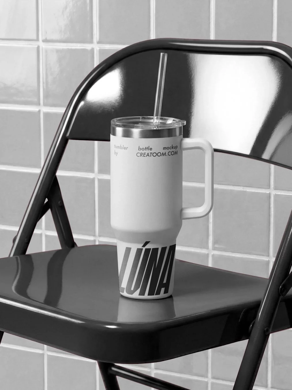Tumbler Bottle Mockup on a Metal Chair
