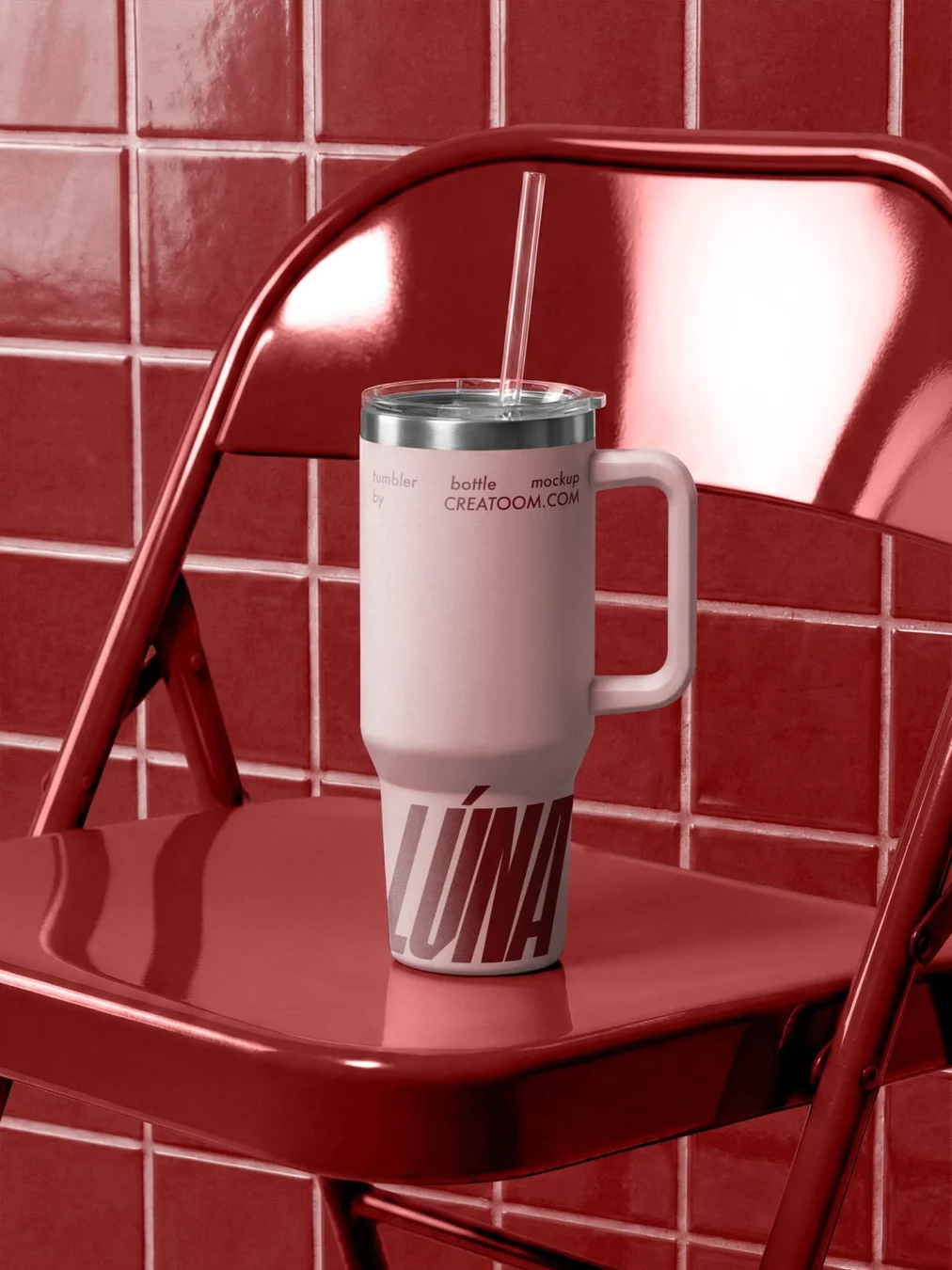 Tumbler Bottle Mockup on a Metal Chair