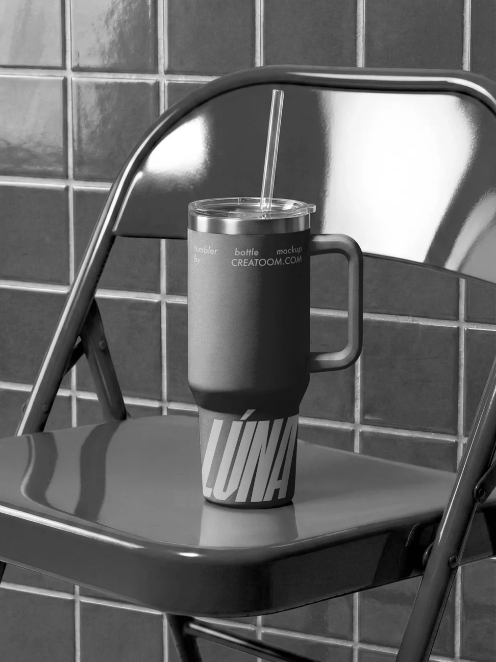 Tumbler Bottle Mockup on a Metal Chair