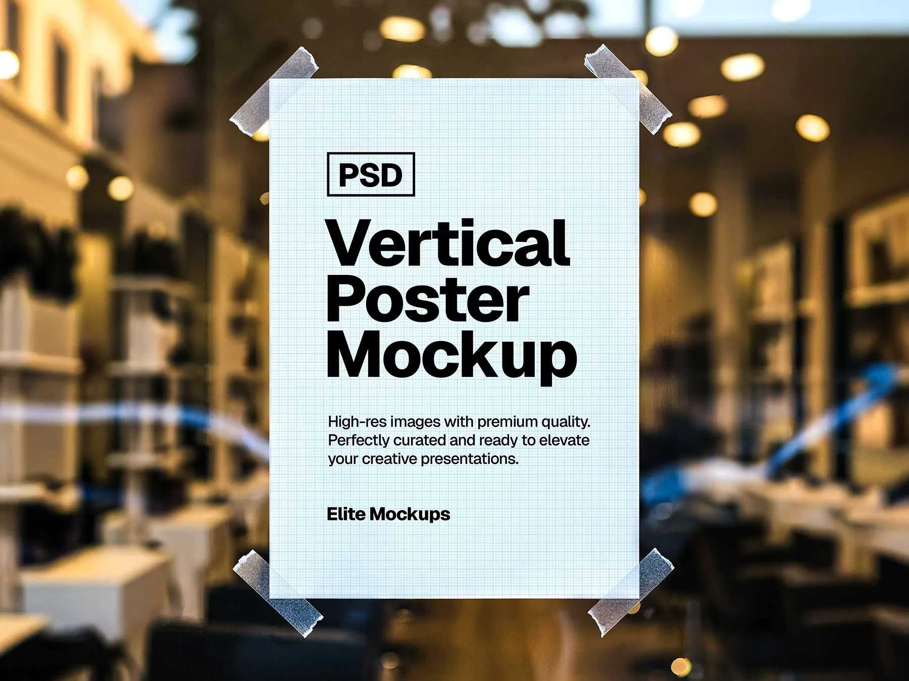 Vertical Poster Mockup on Glass Window