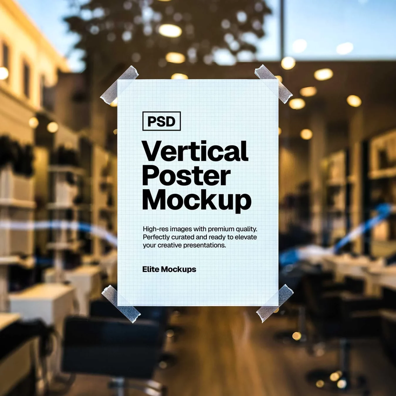 Vertical Poster Mockup on Glass Window