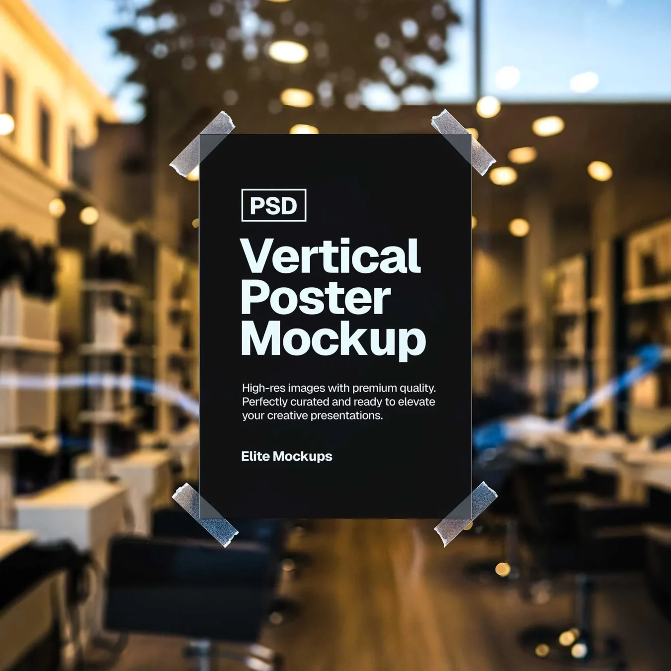 Vertical Poster Mockup on Glass Window