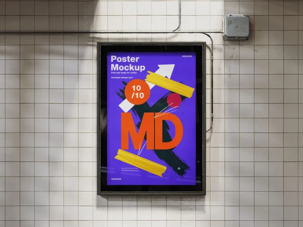 Citylight Poster Mockup Set on Tiled Subway Wall